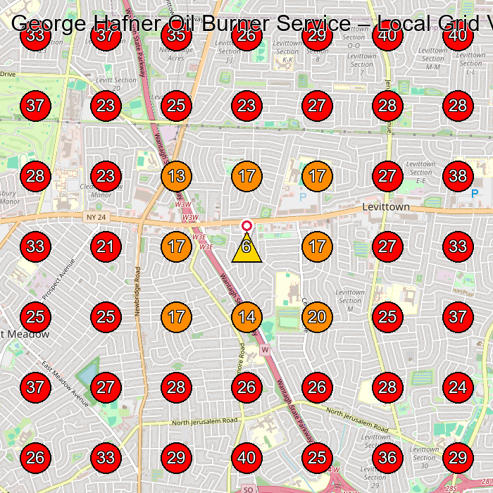 George Hafner Oil Burner Service GeoGrid visibility map for Heating Contractor in Massapequa
